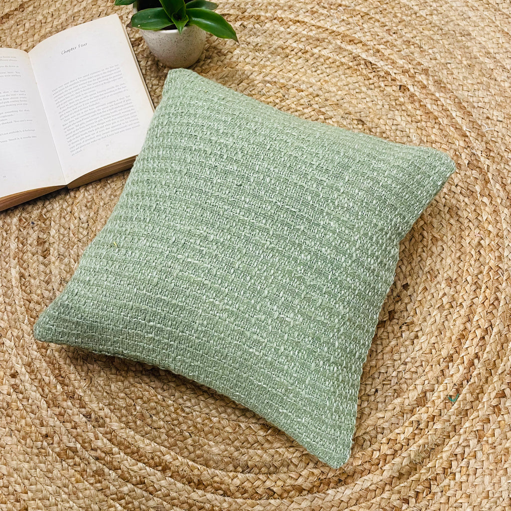Green Handloom Cotton Cushion Cover – Elegant & Handmade Decoration