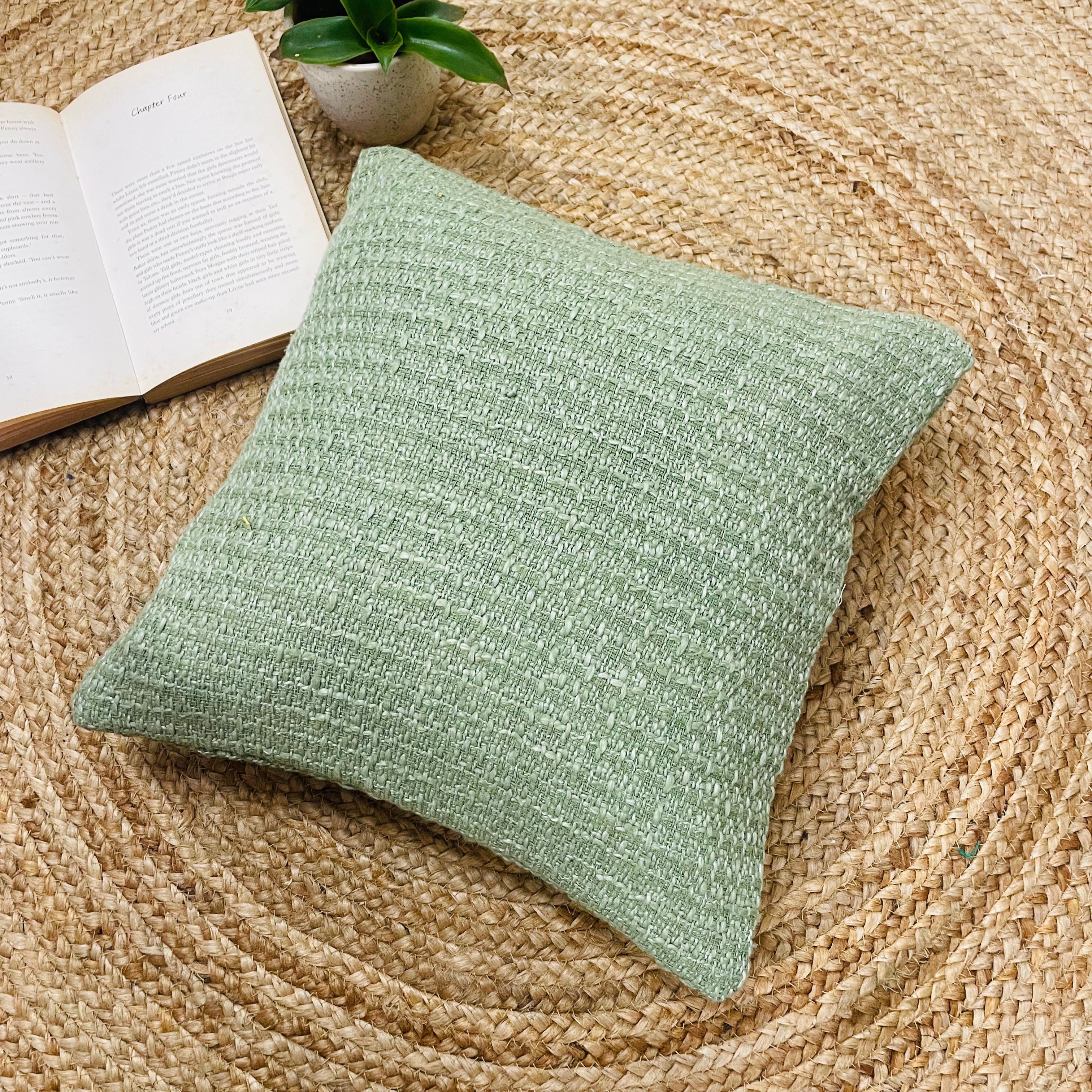 Green Handloom Cotton Cushion Cover – Elegant & Handmade Decoration
