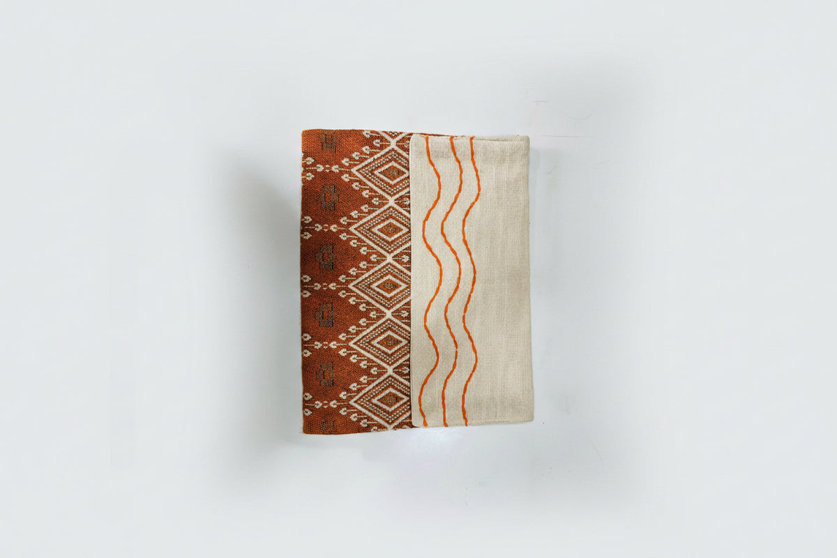 Handcrafted Jute Cotton Laptop Sleeve | Rust Diamond Jacquard & Hand-Stitched