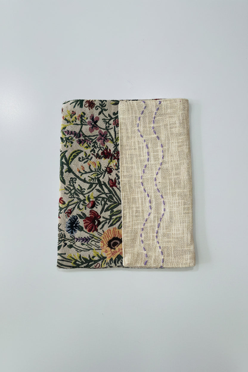 Handcrafted Jute Cotton Laptop Sleeve | Botanical Jacquard & Hand-Stitched