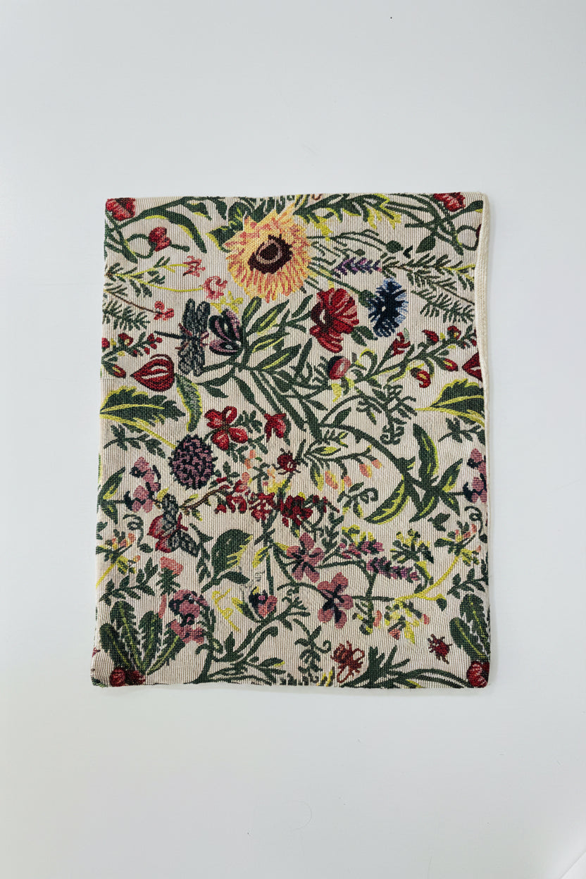 Handcrafted Jute Cotton Laptop Sleeve | Botanical Jacquard & Hand-Stitched