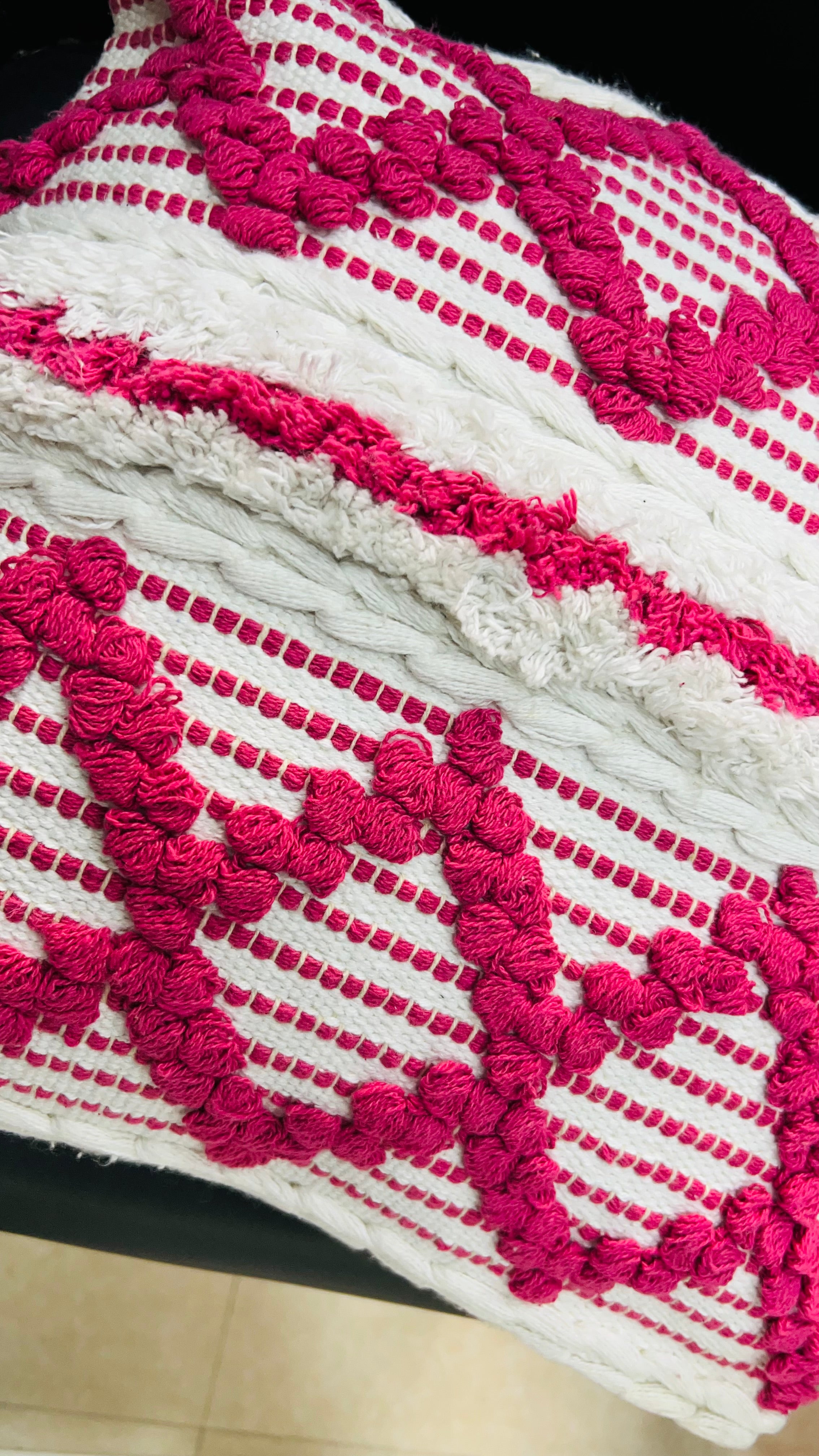 Vasaca Boho Pink Tufted Cotton Throw Pillow Cover | Handcrafted Geometric Cushion