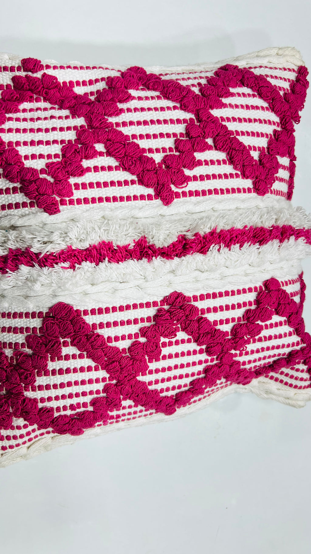 Vasaca Boho Pink Tufted Cotton Throw Pillow Cover | Handcrafted Geometric Cushion