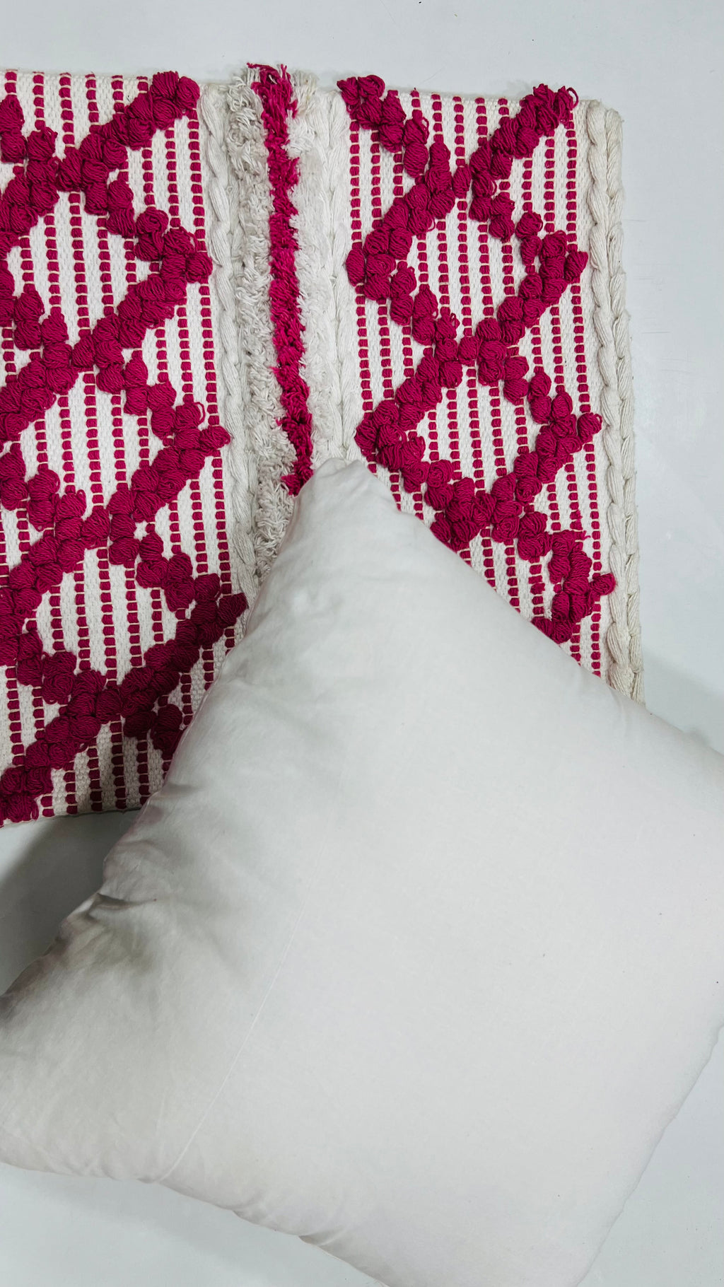 Vasaca Boho Pink Tufted Cotton Throw Pillow Cover | Handcrafted Geometric Cushion