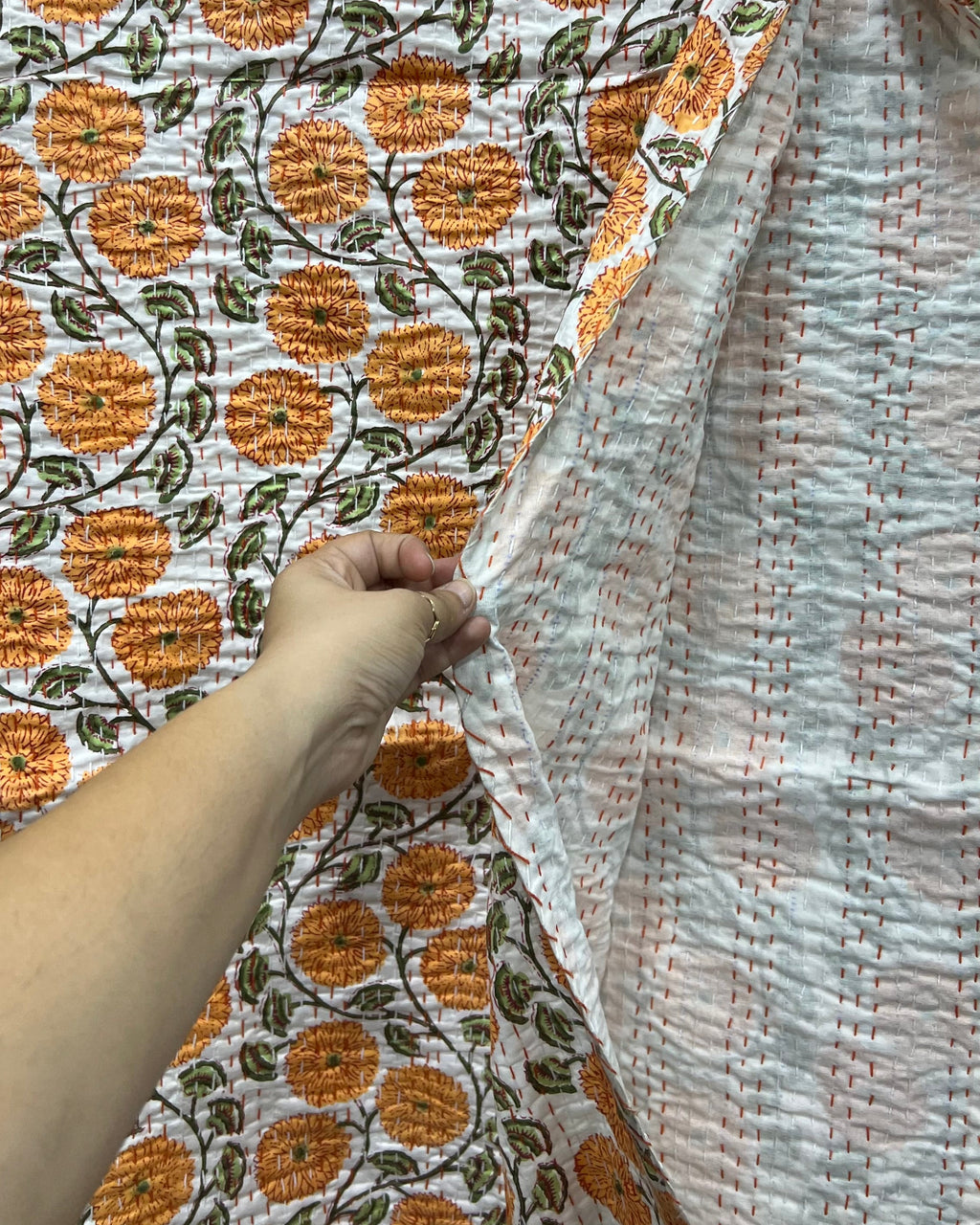 Handmade Kantha Quilt | Purple Floral Motif Cotton Reversible Bedcover
