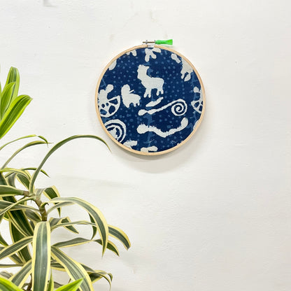 Indigo Blue Dabu Print Embroidery Hoop – Upcycled Fabric | Multiple Sizes