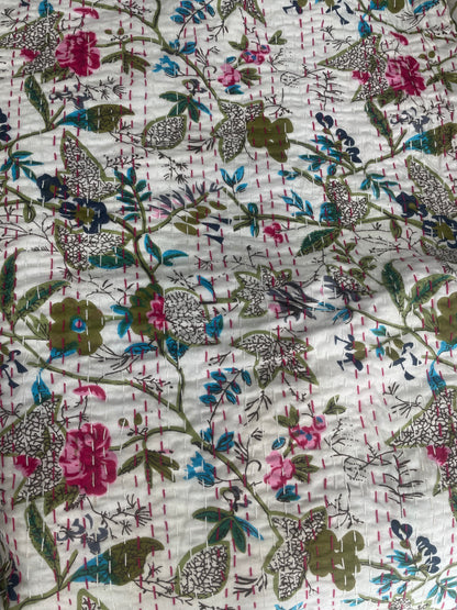 Handmade Kantha Work White bird Print Blackout Curtain | Unique Design