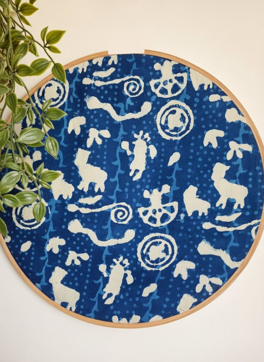 Indigo Blue Dabu Print Embroidery Hoop