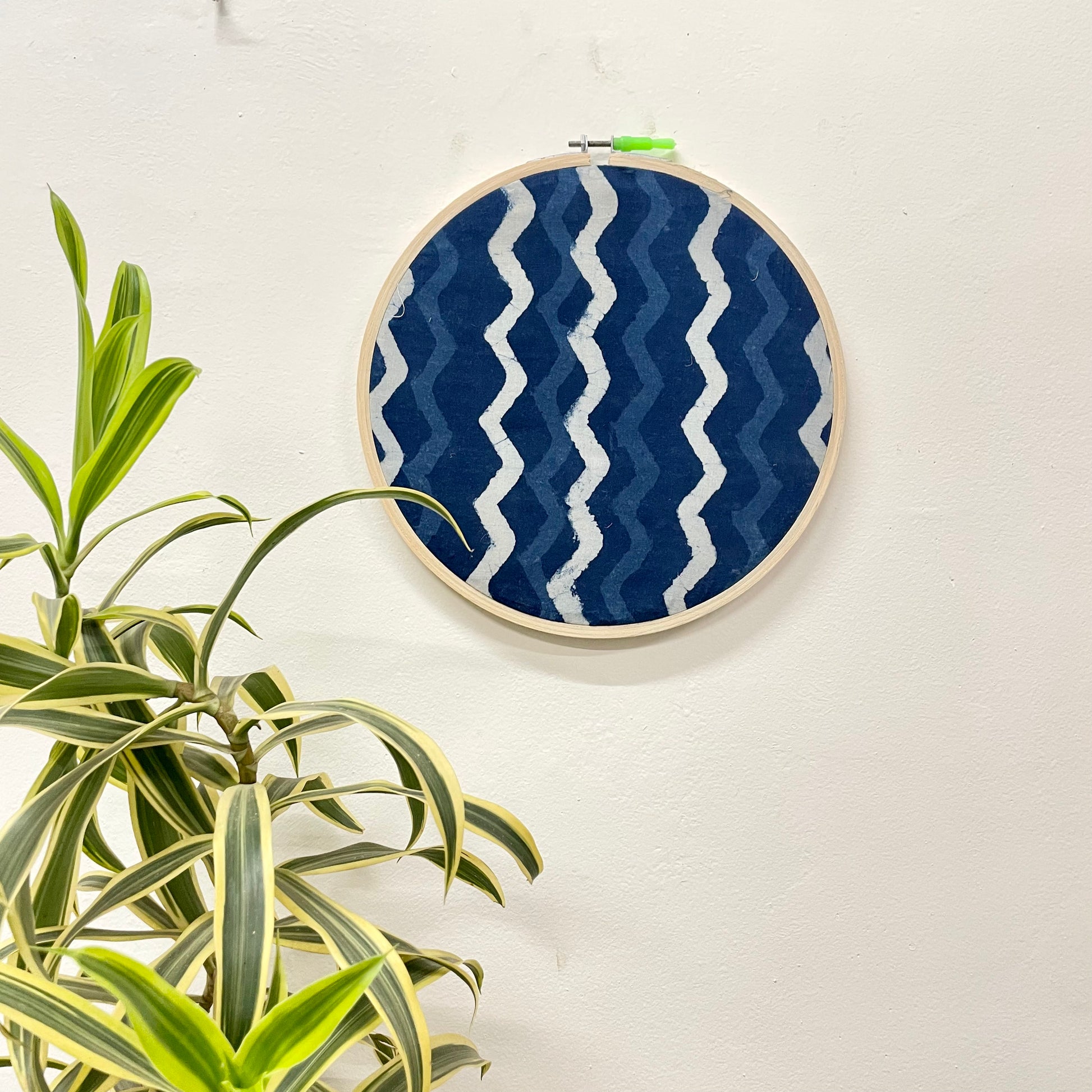 Indigo Blue Zigzag Patterns Embroidery Hoop – White & Shades of Blue | Upcycled Fabric | Multiple Sizes|IMAGE2