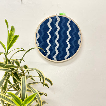 Indigo Blue Zigzag Patterns Embroidery Hoop – White & Shades of Blue | Upcycled Fabric | Multiple Sizes|IMAGE2