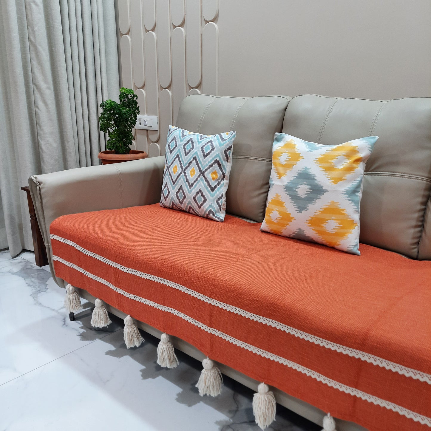 Jute cotton sofa cover lace and tassels