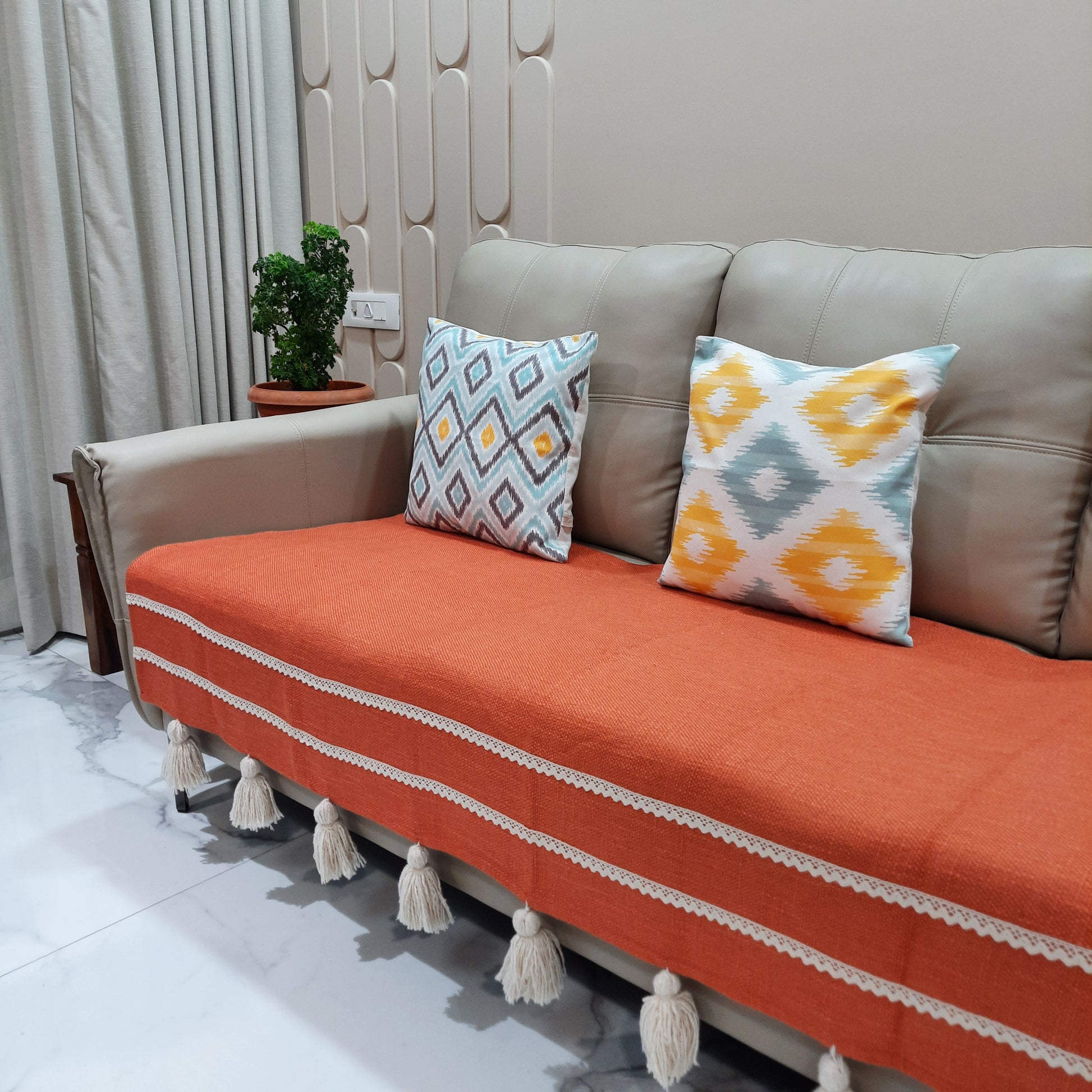 Jute cotton sofa cover lace and tassels