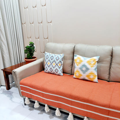 Jute cotton sofa cover lace and tassels Orange 