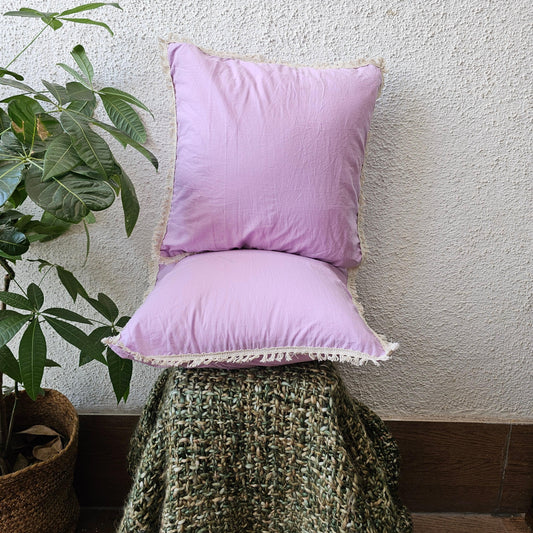 Lavender Colour Handcrafted Cushion Cover With Off White Lace