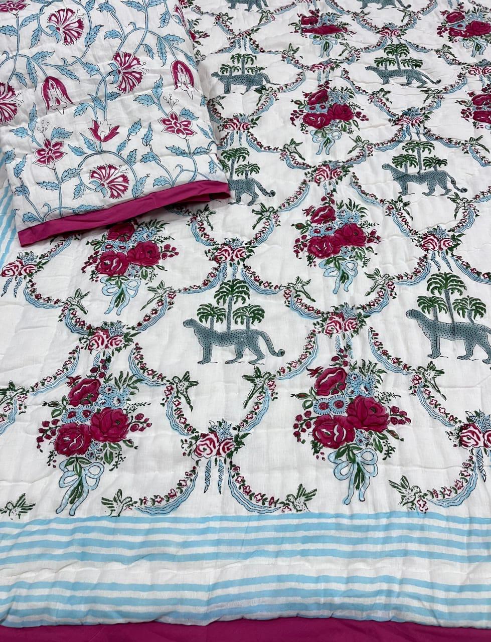 Leopard & Floral Trellis Handblock Cotton