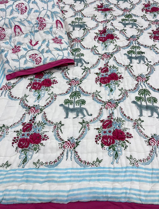 Leopard & Floral Trellis Handblock Cotton