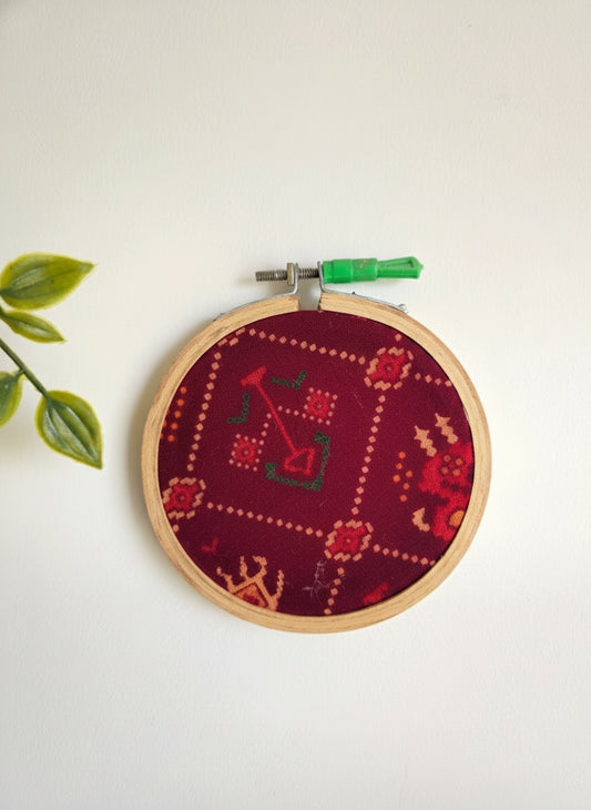 Maroon Red Fabric with Geometric Designs Embroidery Hoop