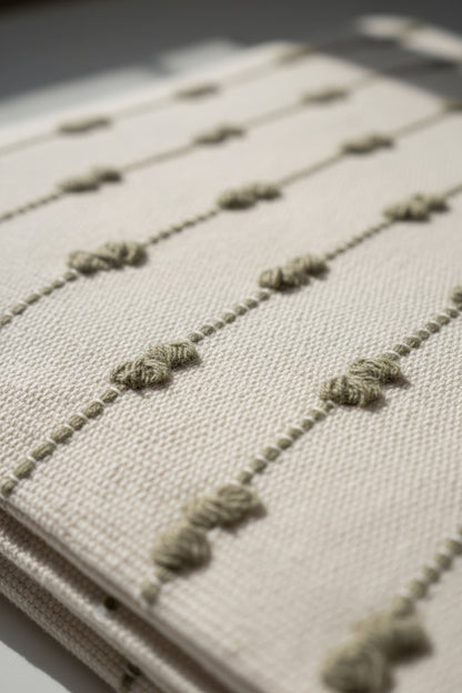 Mud Green Thread-Work Handloom Cushion Cover