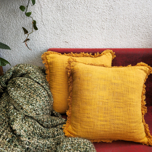 Mustard Yellow Boho Style Handcrafted Cushion Cover