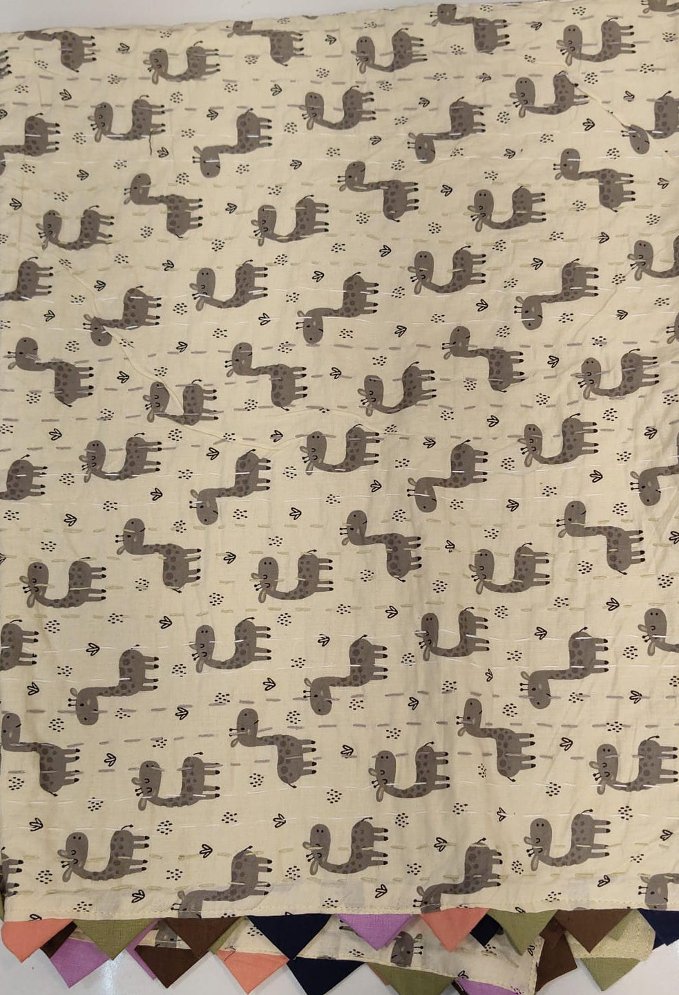 Off-White and Grey Dino Print Reversible Cotton Blanket 