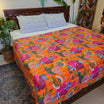 Orange Kantha Work Floral Bedcover
