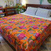 Orange Kantha Work Floral Bedcover