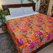 Orange Kantha Work Floral Single Bedcover 