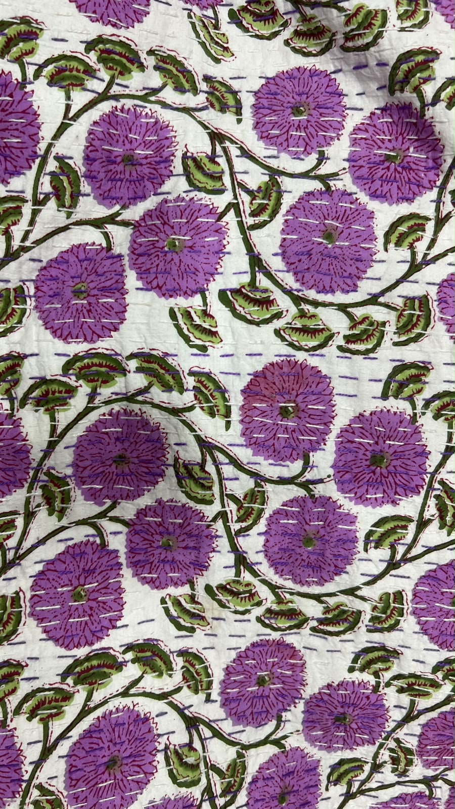 Handmade Kantha Quilt | Purple Floral Motif Cotton Reversible Bedcover