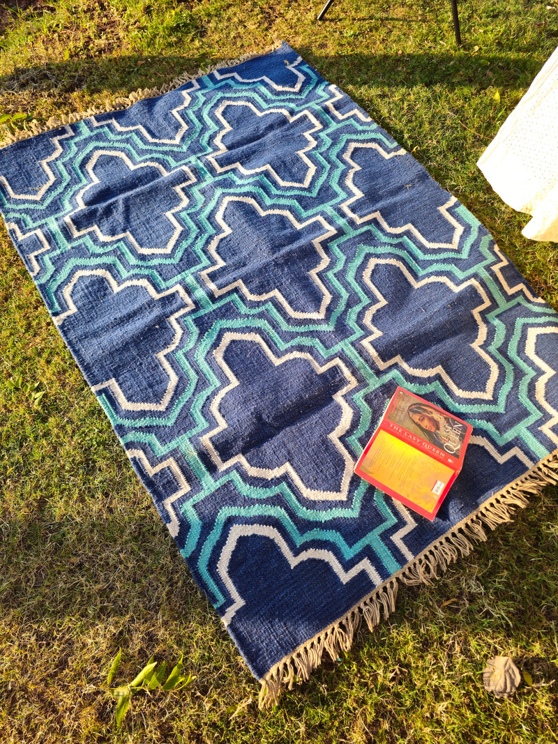 Persian-Inspired Navy & Turquoise Blue Rug
