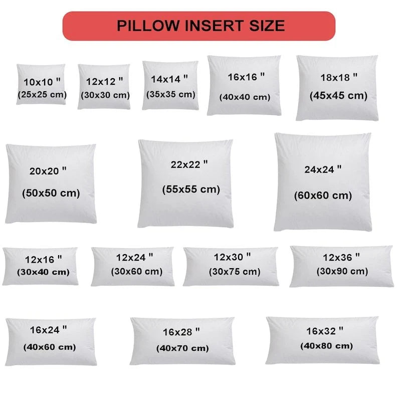 Pillow insert/filler sizes
