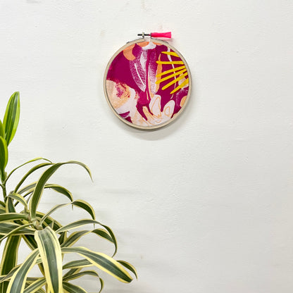 Pink Fabric with Bold Motifs Embroidery Hoop – Upcycled Fabric | Multiple Sizes