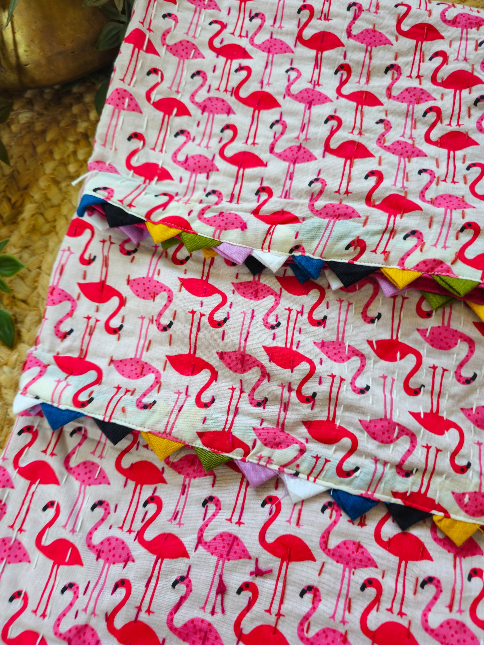 Pink Flamingo Print Reversible Cotton Blanket