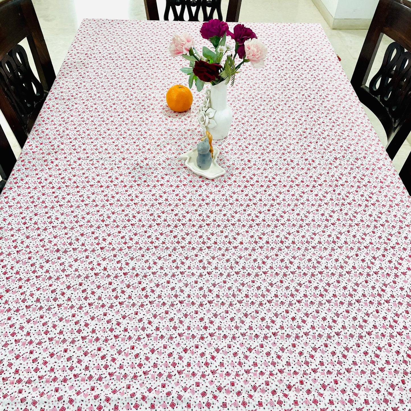 Pink Hand Block Printed 6 Seater Cotton Table Cover