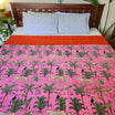 Animal Print Pink Kantha Work Bedcover
