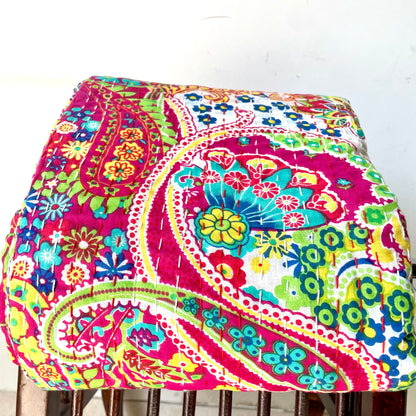 Pink Kantha Work Floral Bedcover