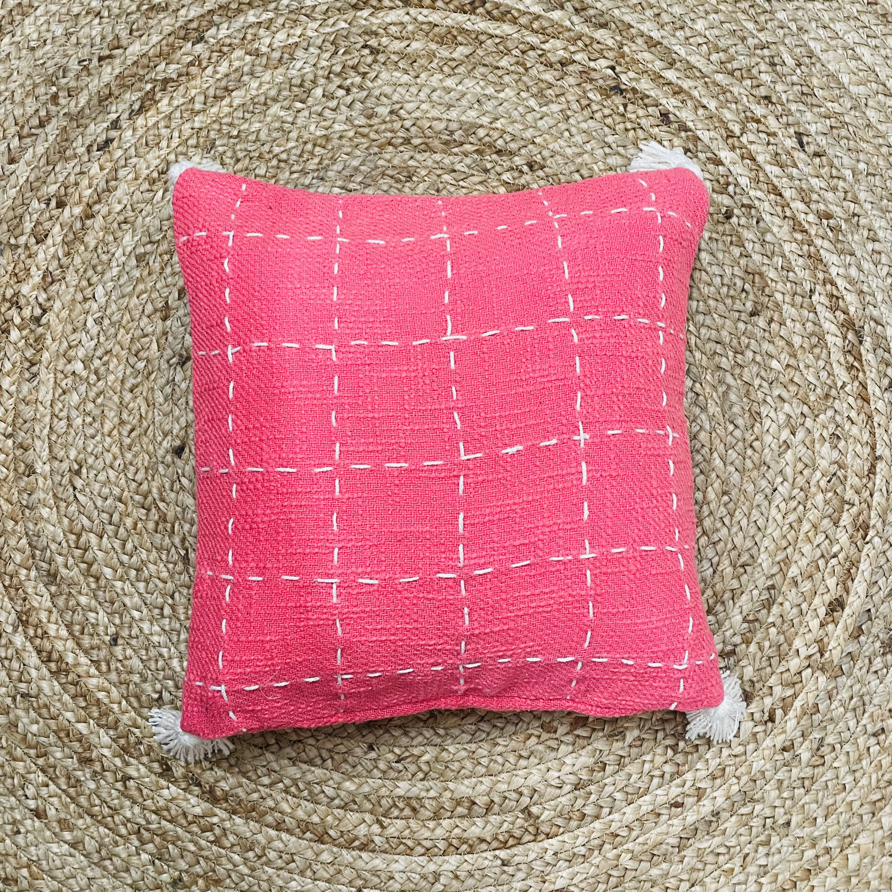 Pink Slub Cotton Cushion Cover 