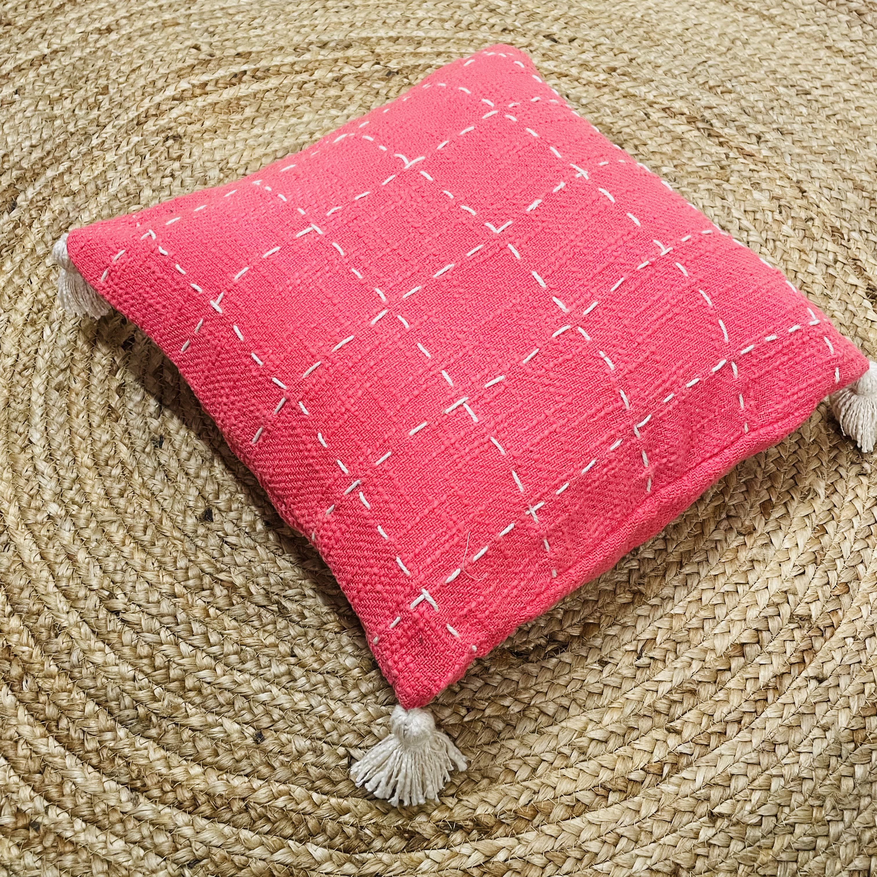 Pink Slub Cotton Cushion Cover 