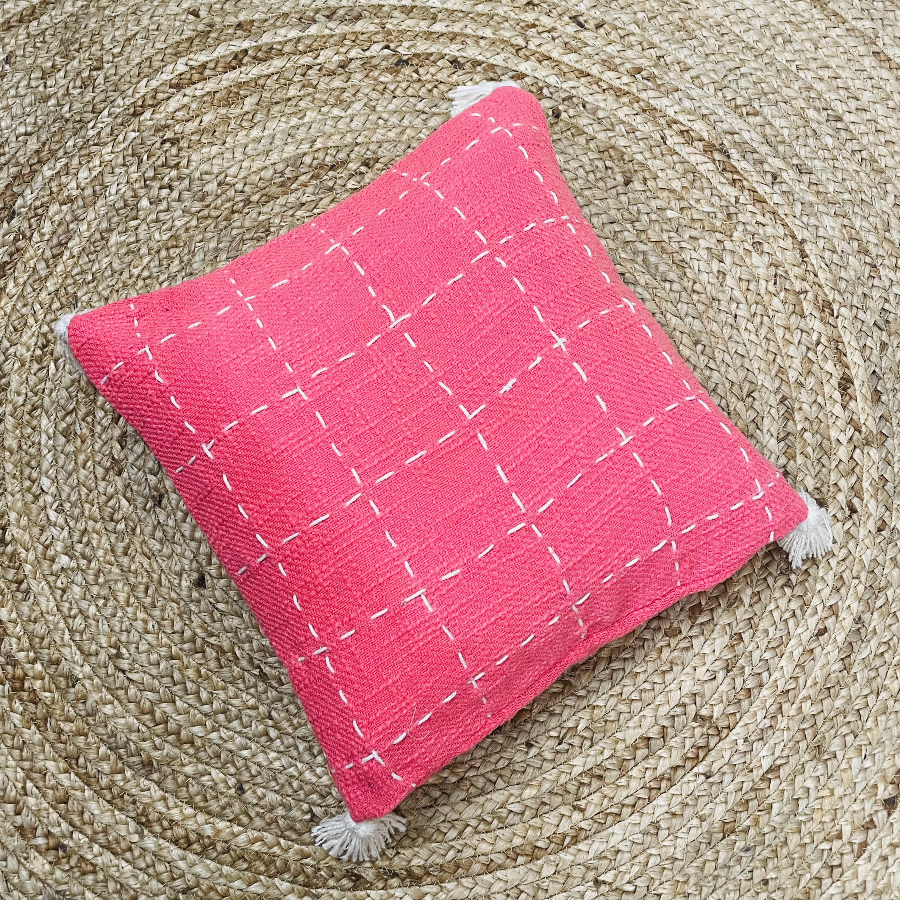 Pink Slub Cotton Cushion Cover Image 3