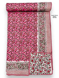 Pink & White Reversible Floral Dohar – Hand Block Printed Mul Cotton, King Size (90×108″)