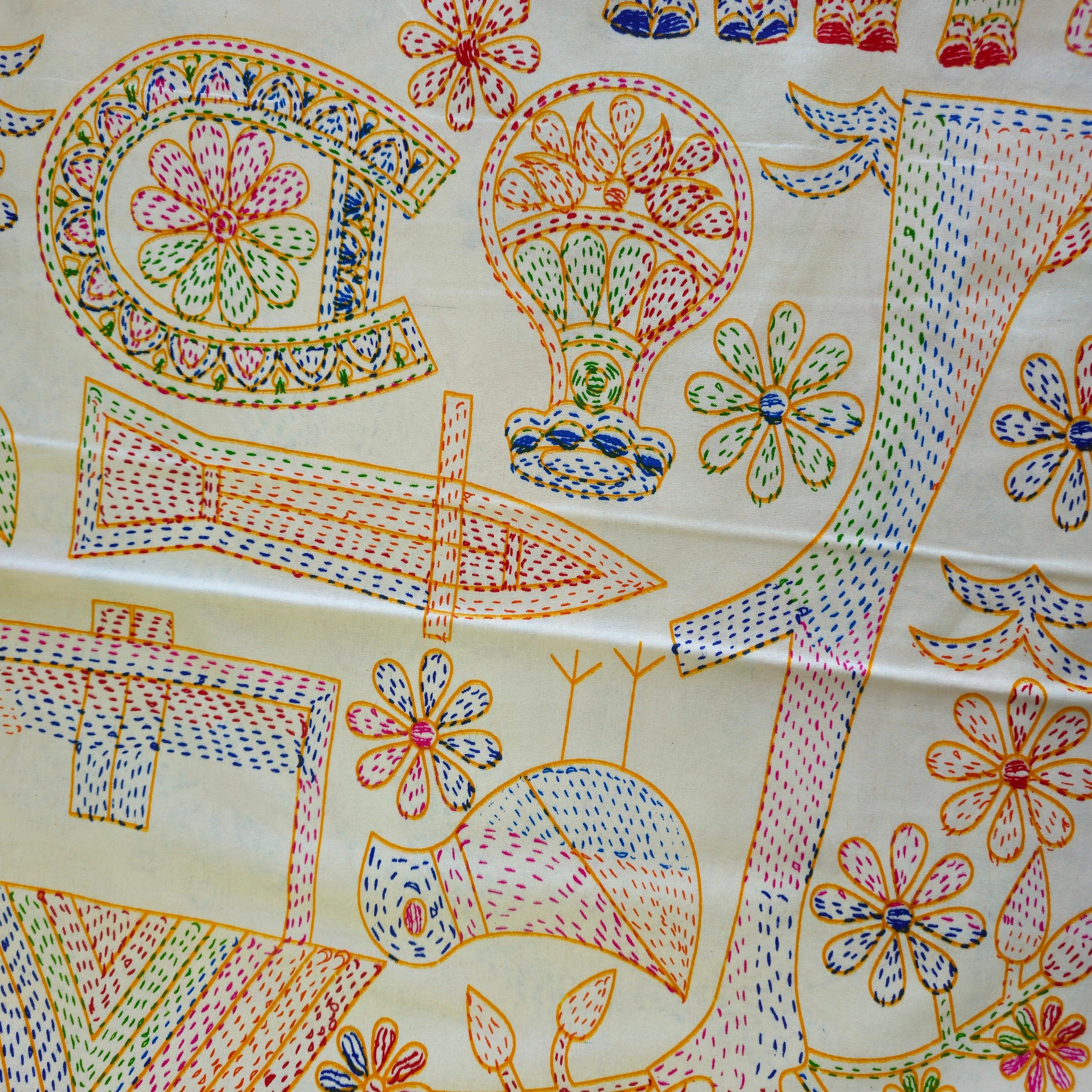 Pure Cotton White Multi Colour Bed Sheet With Brown Border
