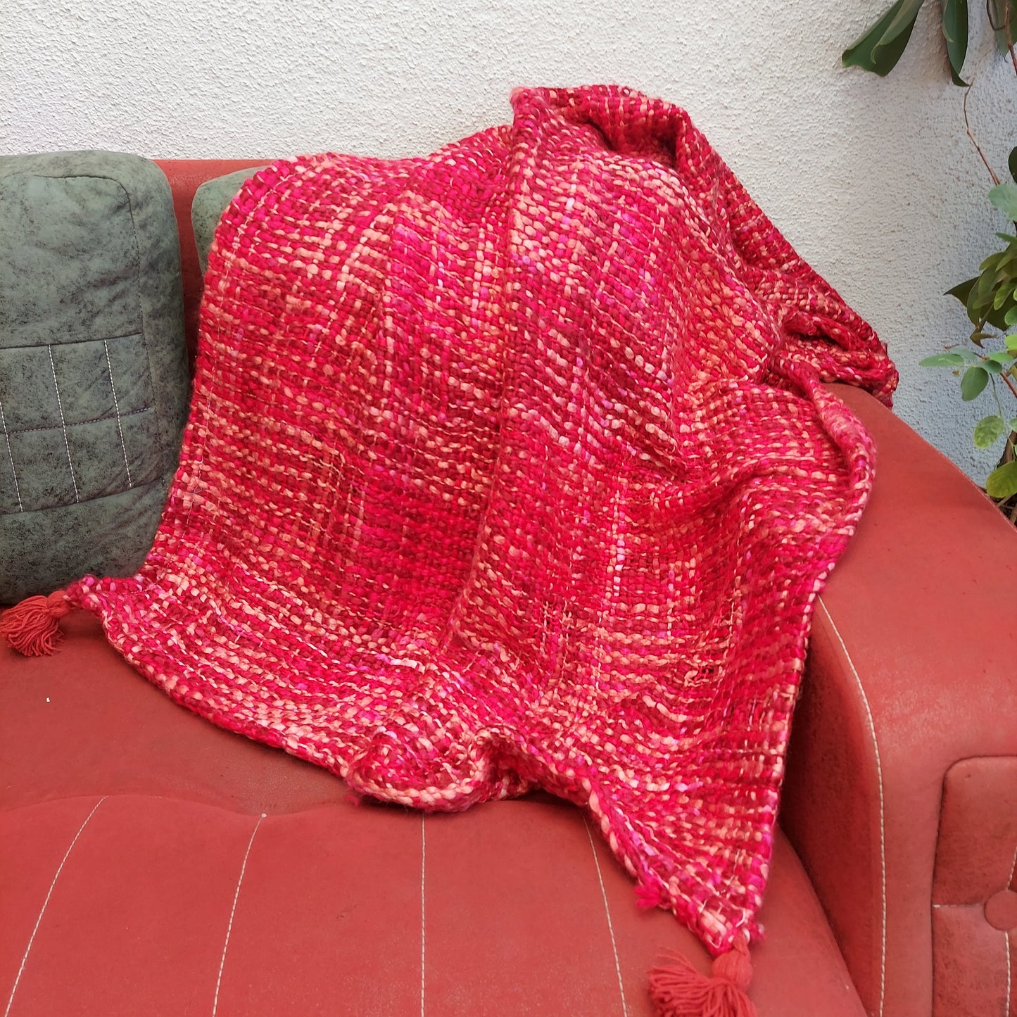 Red Acrylic Sofa Throw With Tassels