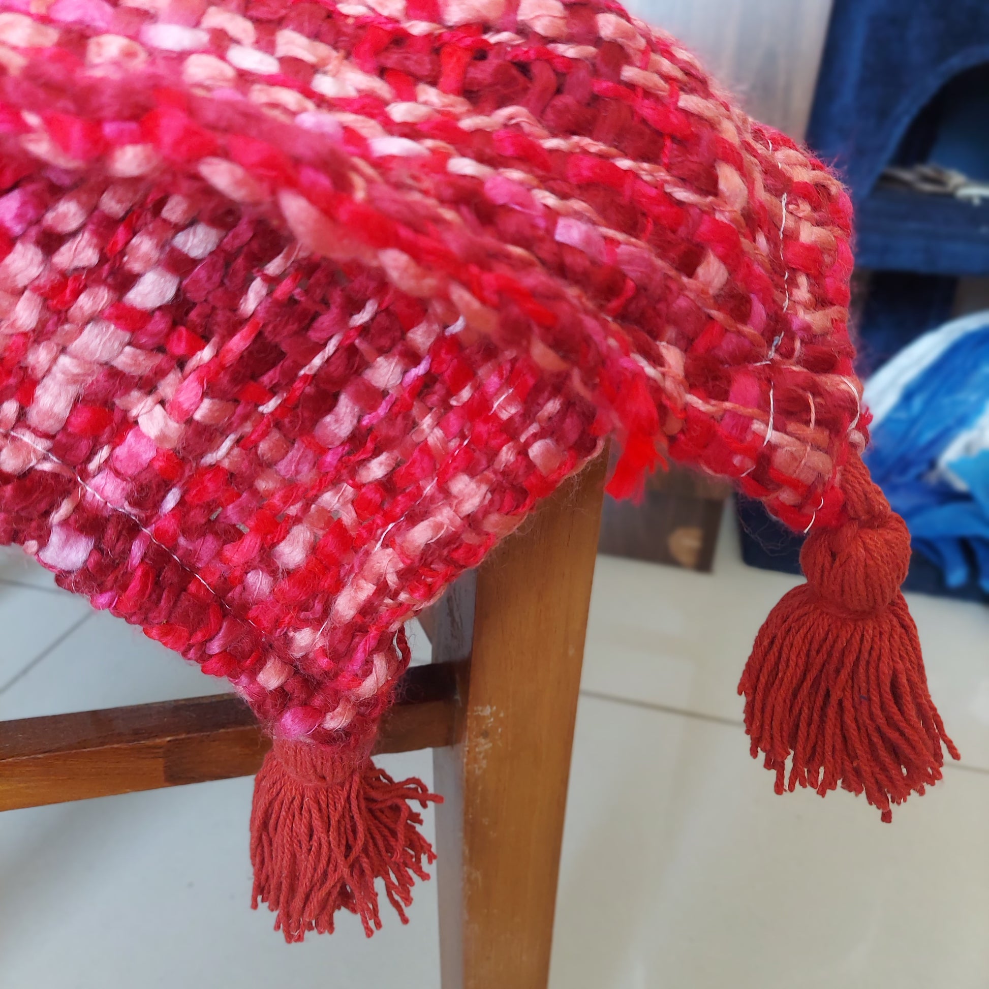 Red Acrylic Sofa Throw With Tassels