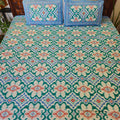Red And Green Ikkat Print King Size Bedsheet