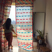Red And Sky Blue Assamese Handloom Sheer Curtains