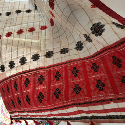 Red And Black Assamese Handloom Sheer Curtains