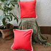 Pastel Shade Red Handcrafted Cushion Cover With Off White Lace