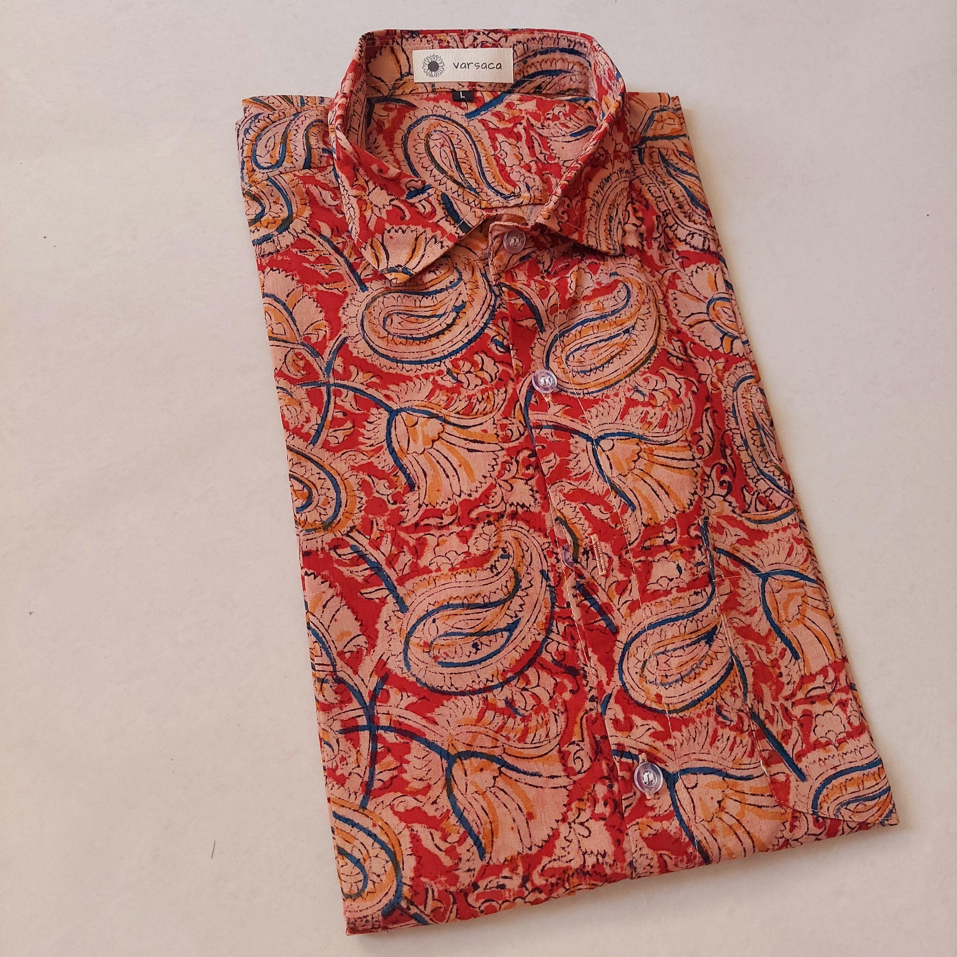 Red Kalamkari Print Men's Cotton Shirt