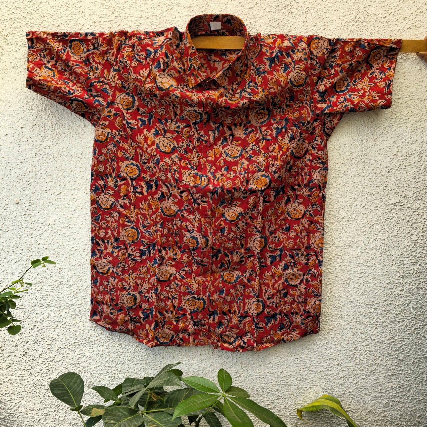 Red Kalamkari Print Unisex Cotton Shirt