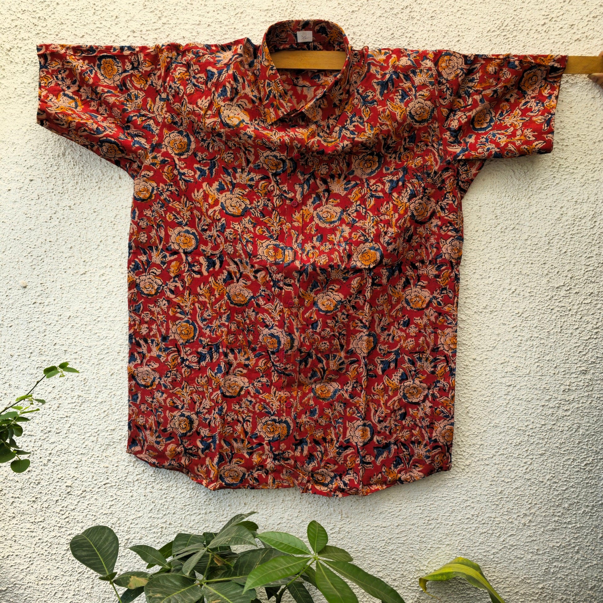 Red Kalamkari Print Unisex Cotton Shirt