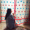 Red And Sky Blue Assamese Handloom Sheer Curtain
